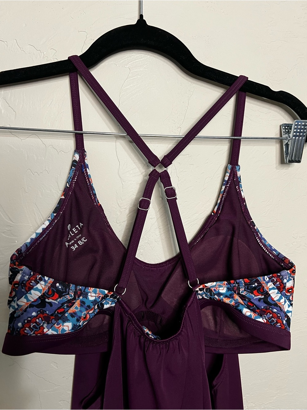 Athleta Geo Burgundy Blousy Tankini Swim Dress Built In Bra Athleisure Cover Up - Picture 5 of 8